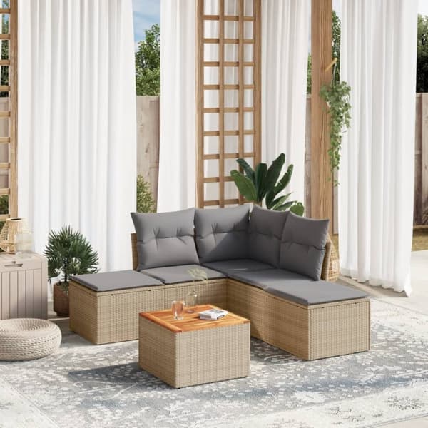 vidaXL havesofasæt 6 dele med hynder polyrattan beige