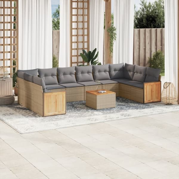 vidaXL sofasæt til haven 11 dele med hynder polyrattan beige