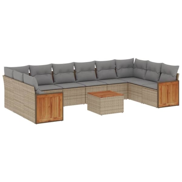 vidaXL sofasæt til haven 11 dele med hynder polyrattan beige