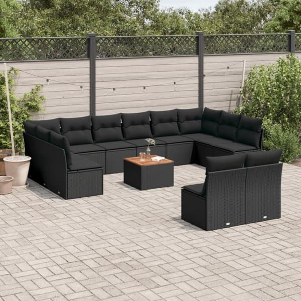 vidaXL sofasæt til haven 13 dele med hynder polyrattan sort