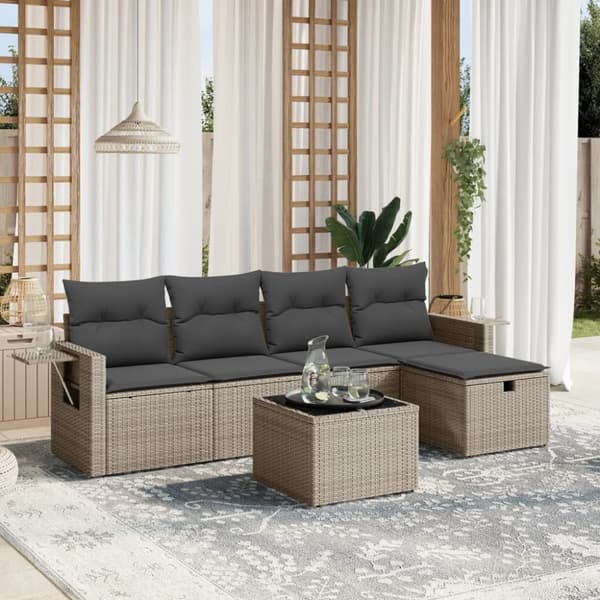 vidaXL sofasæt til haven 6 dele med hynder polyrattan grå
