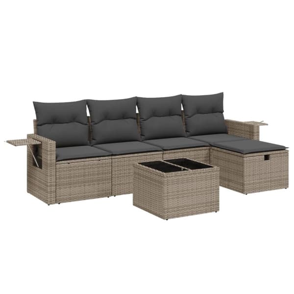 vidaXL sofasæt til haven 6 dele med hynder polyrattan grå