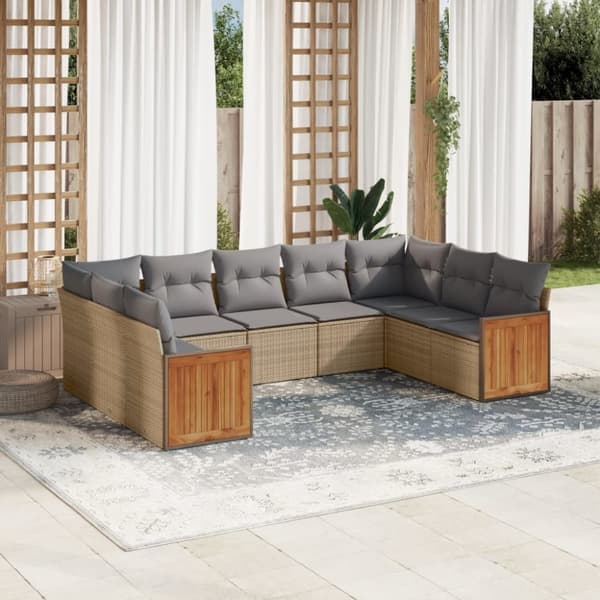vidaXL sofasæt til haven 9 dele med hynder polyrattan beige