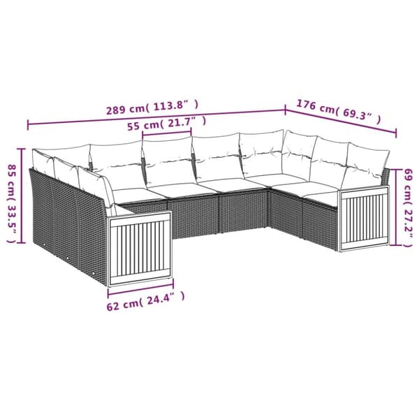 vidaXL sofasæt til haven 9 dele med hynder polyrattan beige