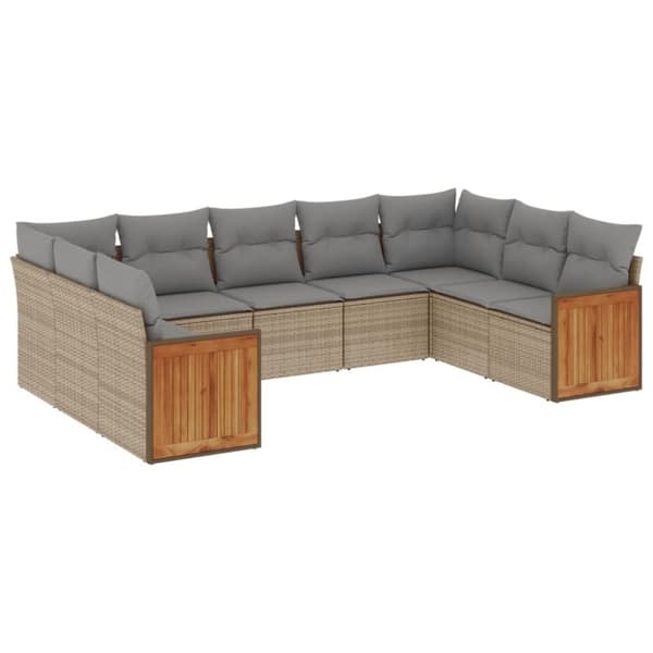vidaXL sofasæt til haven 9 dele med hynder polyrattan beige