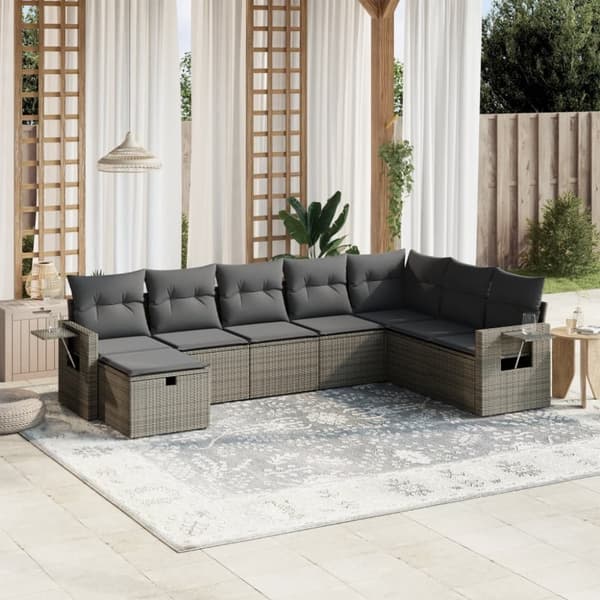 vidaXL sofasæt til haven 8 dele med hynder polyrattan grå