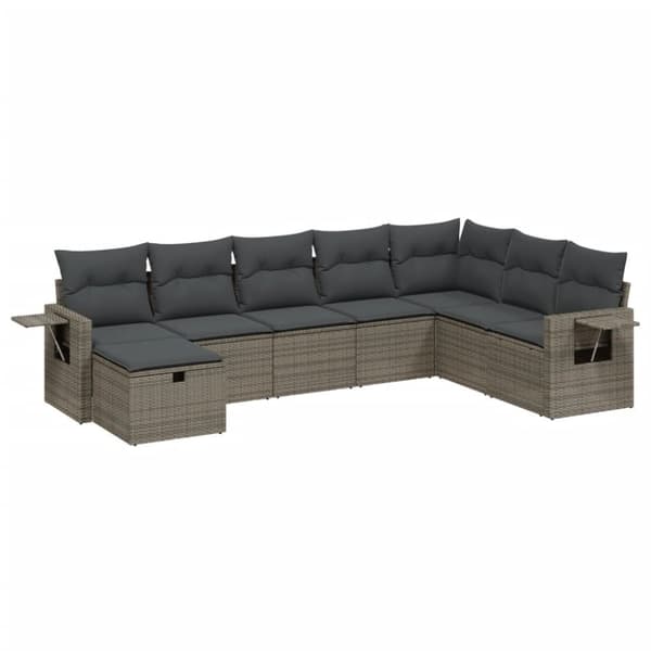 vidaXL sofasæt til haven 8 dele med hynder polyrattan grå