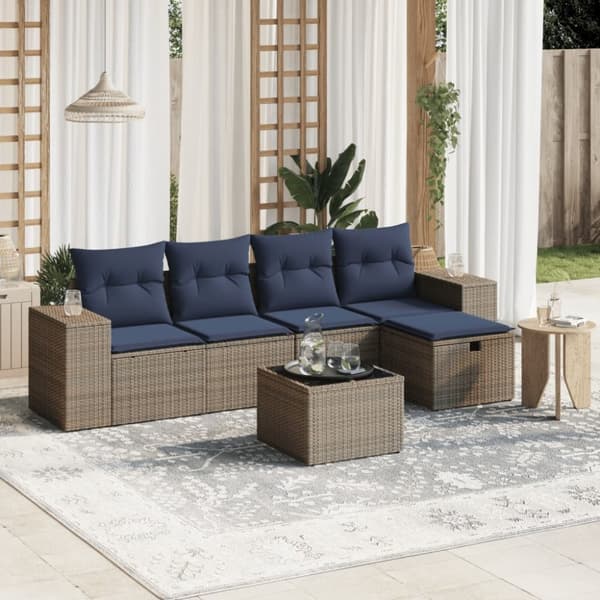 vidaXL sofasæt til haven 6 dele med hynder polyrattan grå