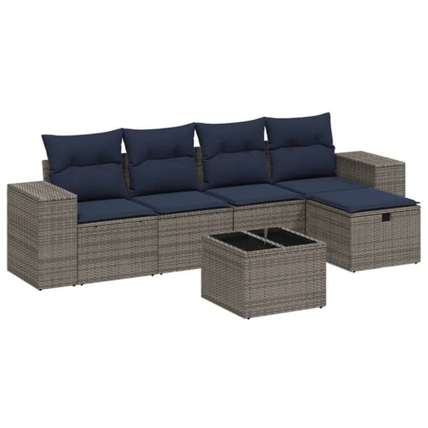 vidaXL sofasæt til haven 6 dele med hynder polyrattan grå