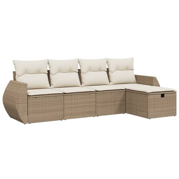 vidaXL Soffgrupp för trädgården med dynor 5 delar beige konstrotting