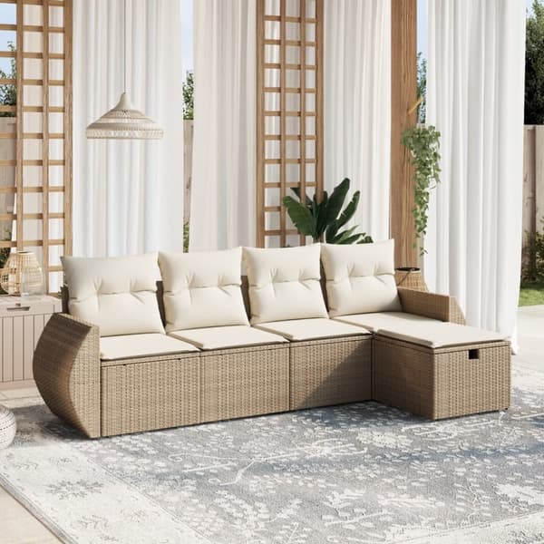 vidaXL Soffgrupp för trädgården med dynor 5 delar beige konstrotting