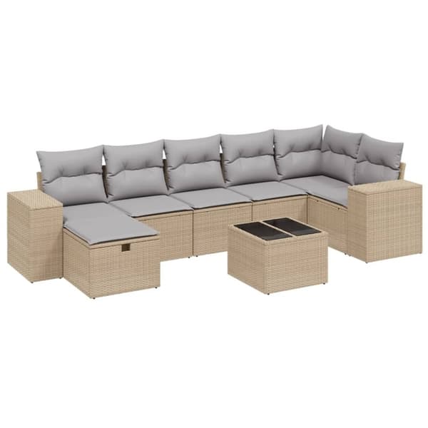 vidaXL havesofasæt 8 dele med hynder polyrattan beige