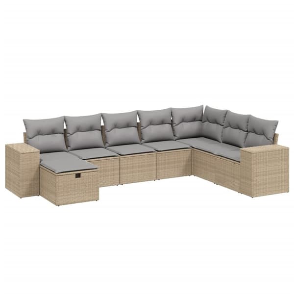 vidaXL havesofasæt 8 dele med hynder polyrattan beige