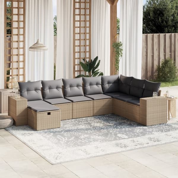 vidaXL havesofasæt 8 dele med hynder polyrattan beige