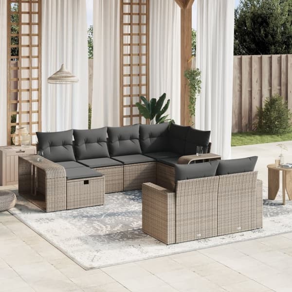 vidaXL sofasæt til haven 10 dele med hynder polyrattan grå