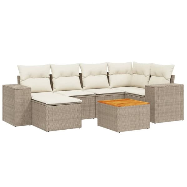 vidaXL sofasæt til haven 7 dele med hynder polyrattan beige