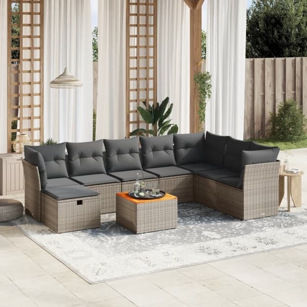 vidaXL sofasæt til haven 9 dele med hynder polyrattan grå