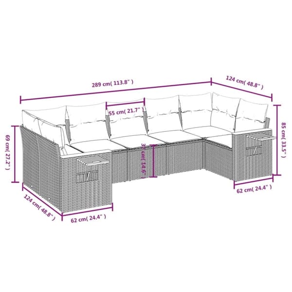 vidaXL sofasæt til haven 7 dele med hynder polyrattan beige