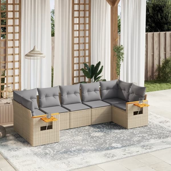 vidaXL sofasæt til haven 7 dele med hynder polyrattan beige