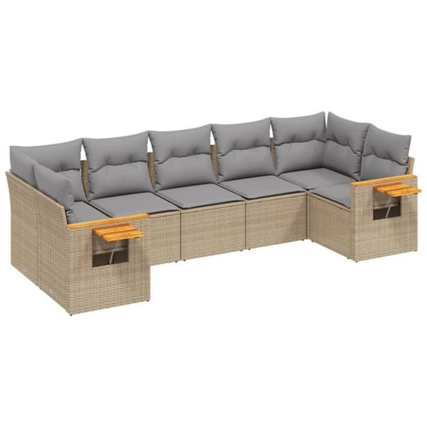 vidaXL sofasæt til haven 7 dele med hynder polyrattan beige