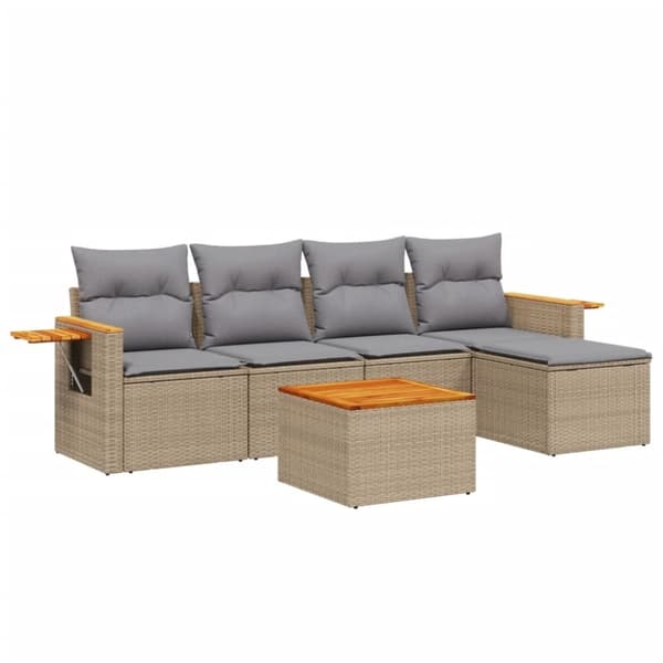 vidaXL sofasæt til haven 6 dele med hynder polyrattan beige