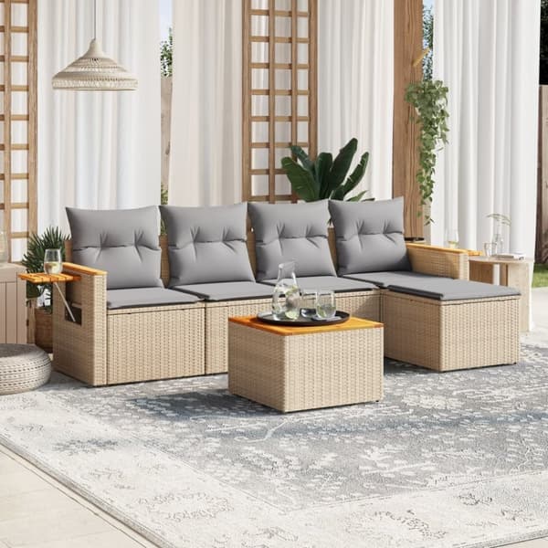 vidaXL sofasæt til haven 6 dele med hynder polyrattan beige