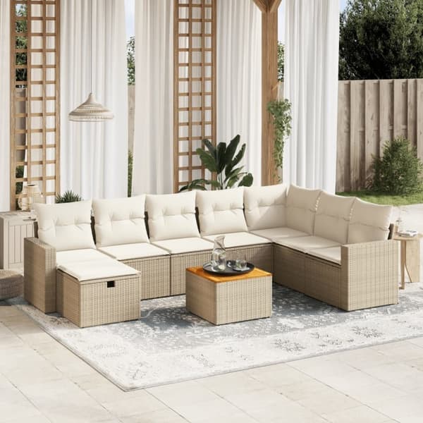 vidaXL sofasæt til haven 9 dele med hynder polyrattan beige