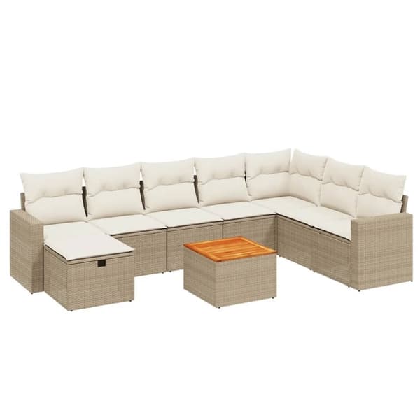 vidaXL sofasæt til haven 9 dele med hynder polyrattan beige
