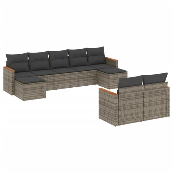 vidaXL sofasæt til haven 9 dele med hynder polyrattan grå