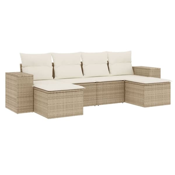 vidaXL sofasæt til haven 6 dele med hynder polyrattan beige