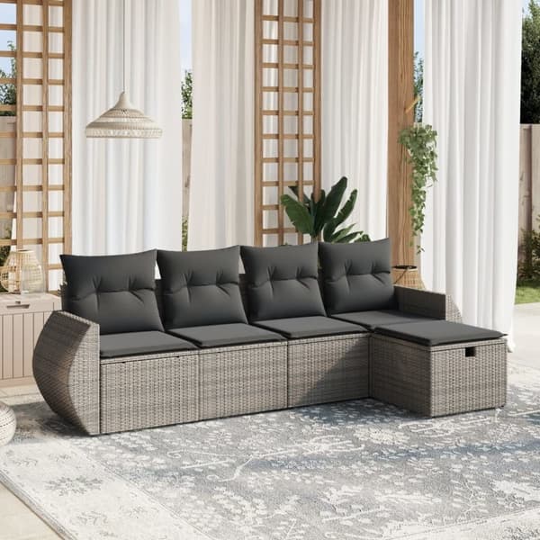 vidaXL sofasæt 5 dele med hynder polyrattan grå