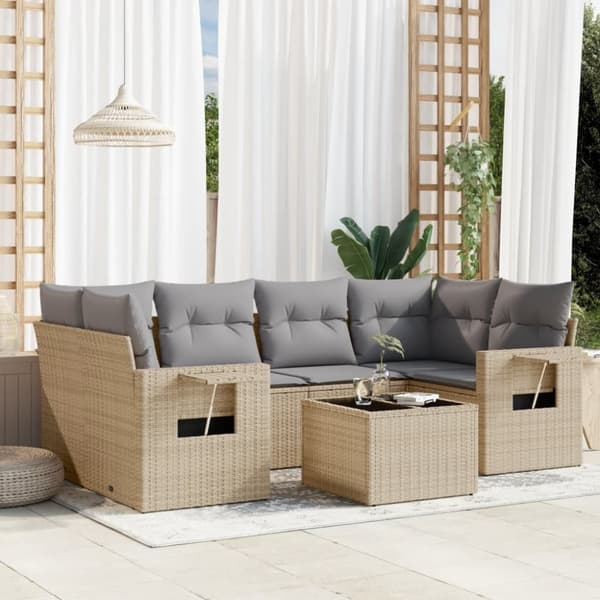 vidaXL sofasæt til haven 7 dele med hynder polyrattan beige