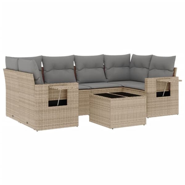 vidaXL sofasæt til haven 7 dele med hynder polyrattan beige