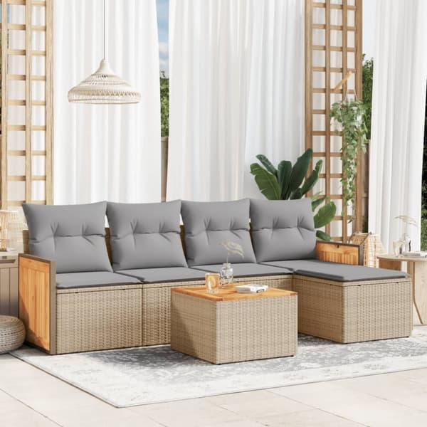 vidaXL sofasæt til haven 6 dele med hynder polyrattan beige