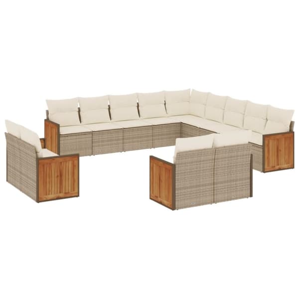vidaXL Soffgrupp för trädgården med dynor 13 delar beige konstrotting
