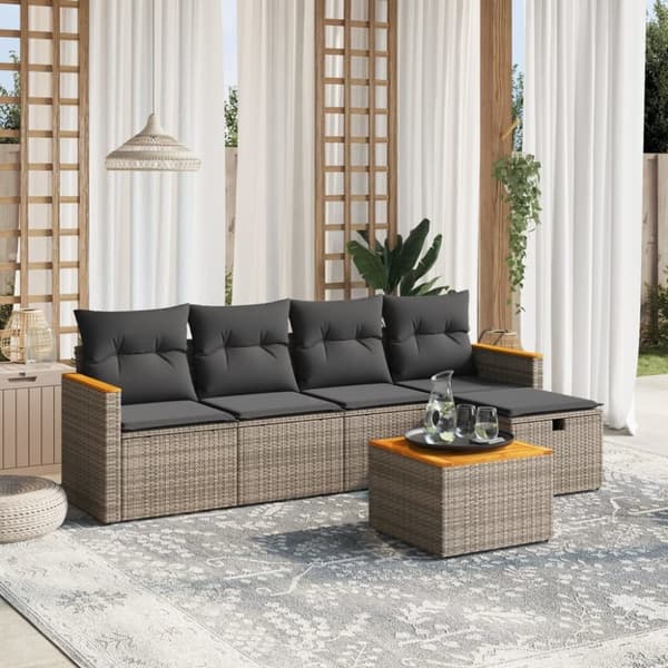 vidaXL sofasæt til haven 6 dele med hynder polyrattan grå