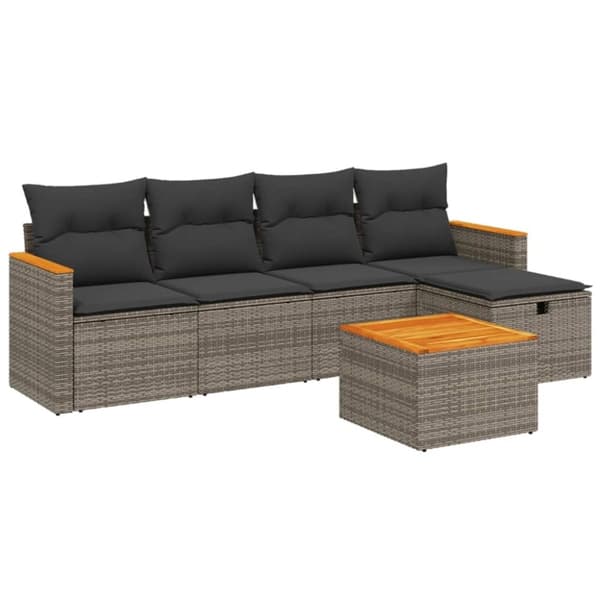vidaXL sofasæt til haven 6 dele med hynder polyrattan grå
