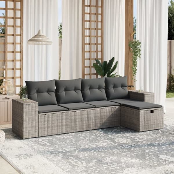 vidaXL sofasæt 5 dele med hynder polyrattan grå