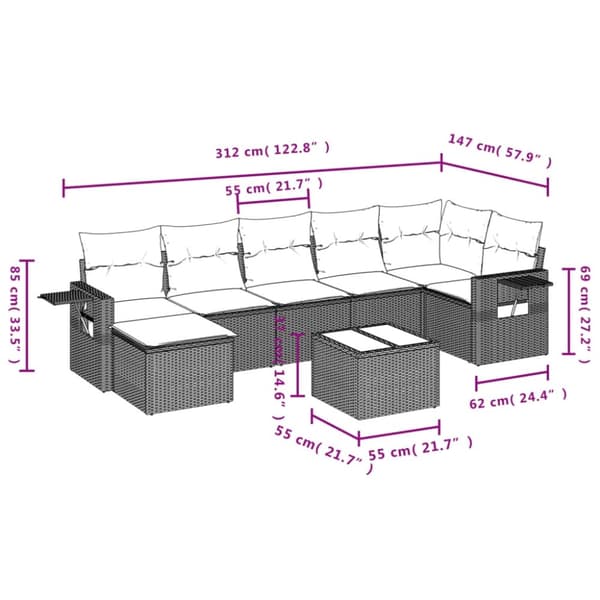 vidaXL sofasæt til haven 8 dele med hynder polyrattan beige