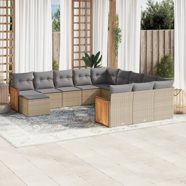 vidaXL sofasæt til haven 12 dele med hynder polyrattan beige