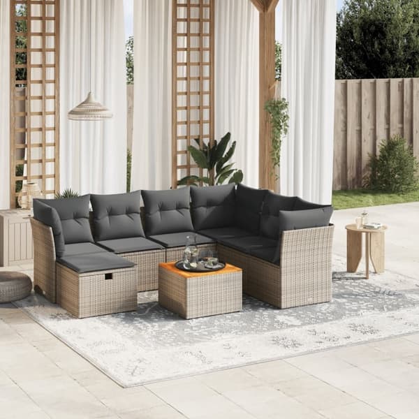 vidaXL sofasæt til haven 8 dele med hynder polyrattan grå