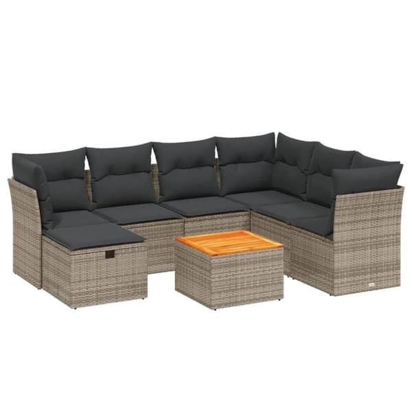 vidaXL sofasæt til haven 8 dele med hynder polyrattan grå