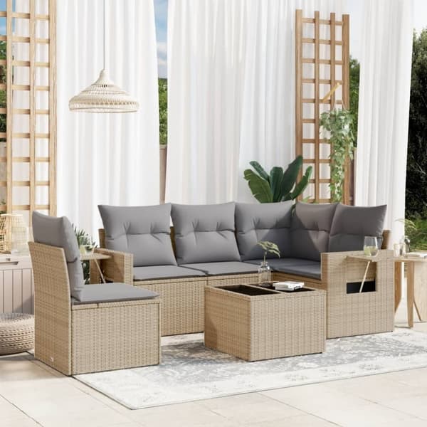 vidaXL sofasæt til haven 6 dele med hynder polyrattan beige