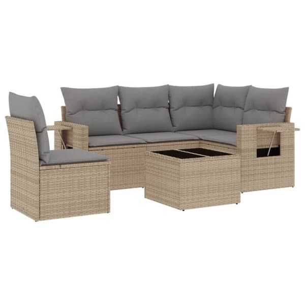vidaXL sofasæt til haven 6 dele med hynder polyrattan beige