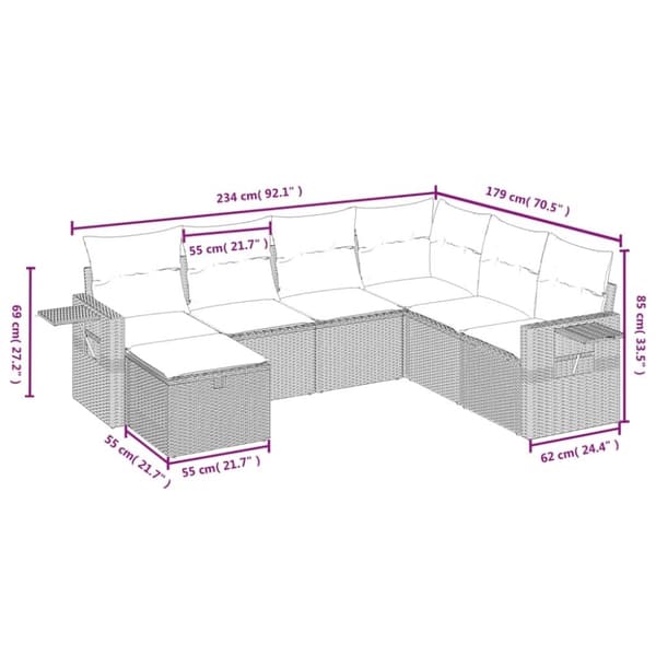 vidaXL havesofasæt 7 dele med hynder polyrattan beige