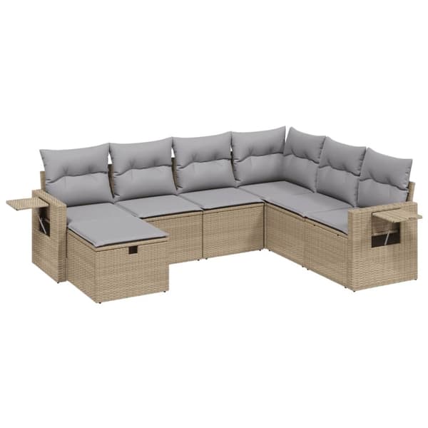vidaXL havesofasæt 7 dele med hynder polyrattan beige