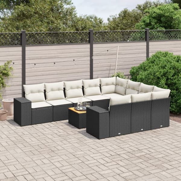 vidaXL sofasæt til haven 11 dele med hynder polyrattan sort