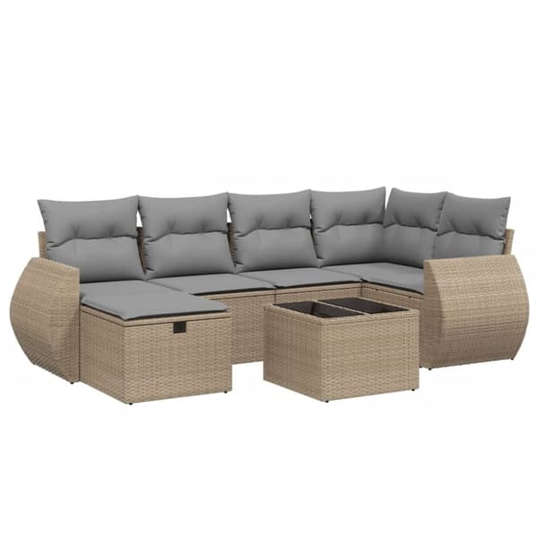 vidaXL havesofasæt 7 dele med hynder polyrattan beige