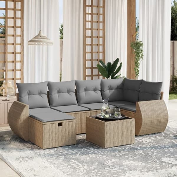 vidaXL havesofasæt 7 dele med hynder polyrattan beige