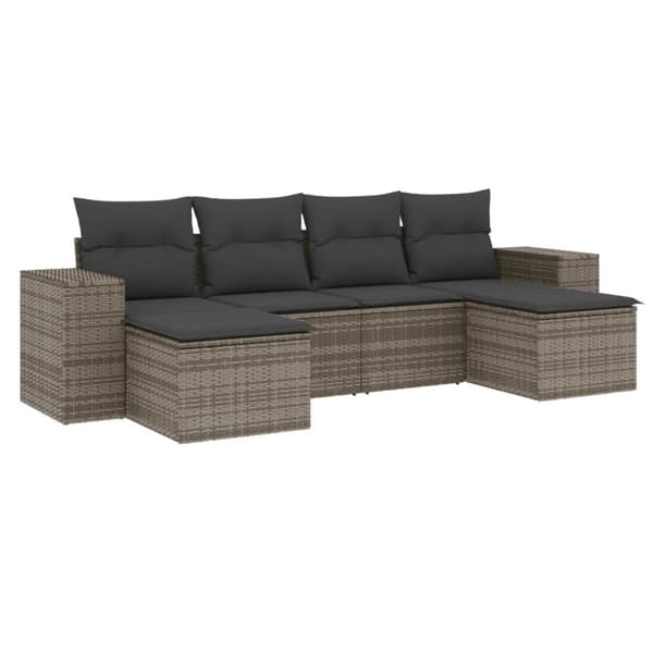 vidaXL sofasæt til haven 6 dele med hynder polyrattan grå